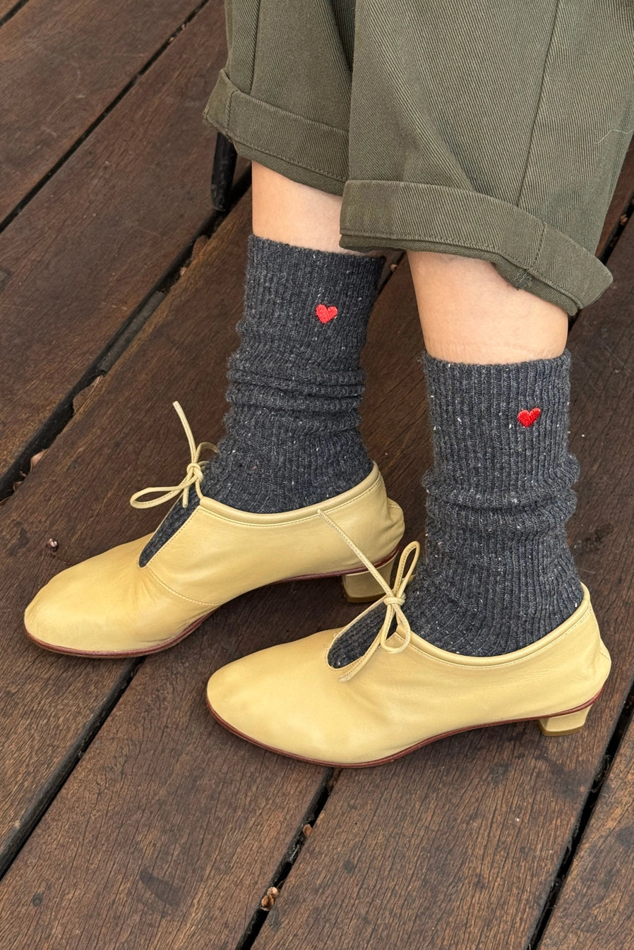 Le Bon Shoppe Embroidered Snow Socks - Charcoal
