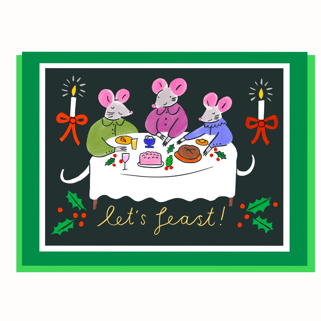 Feasting Christmas Mice Card