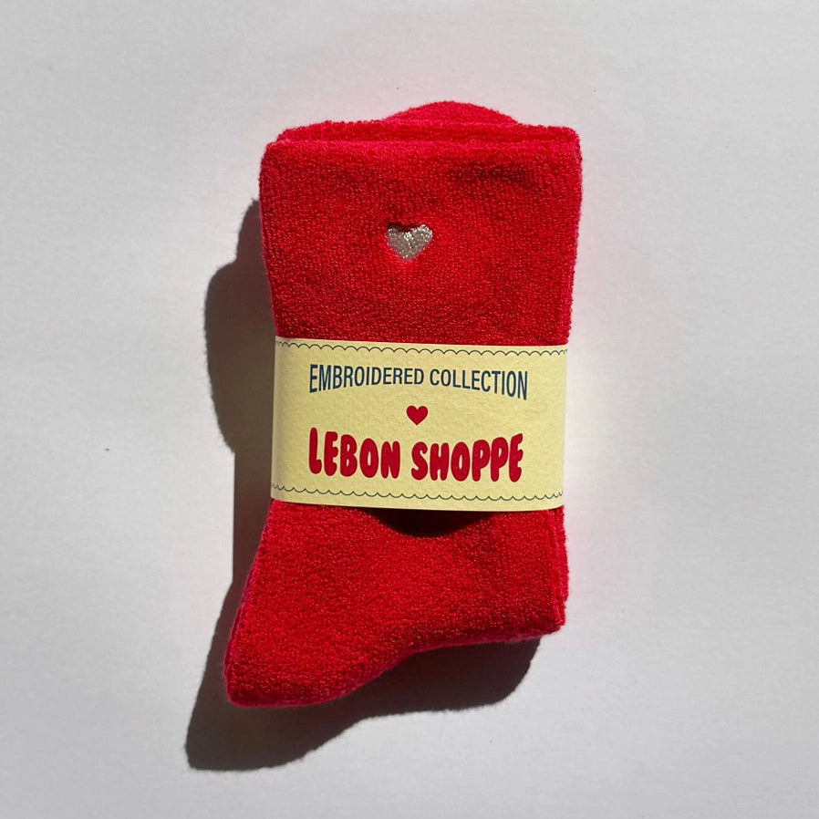 Le Bon Shoppe Cloud Socks Embroidered Heart - Red