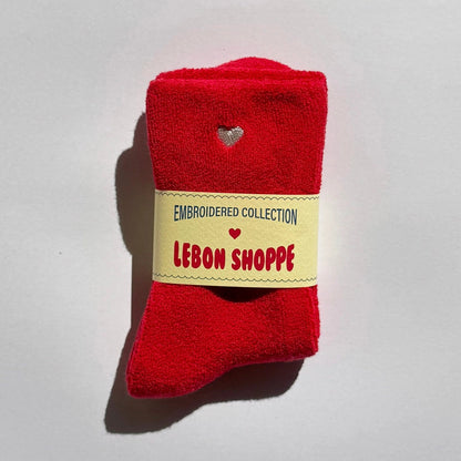 Le Bon Shoppe Cloud Socks Embroidered Heart - Red