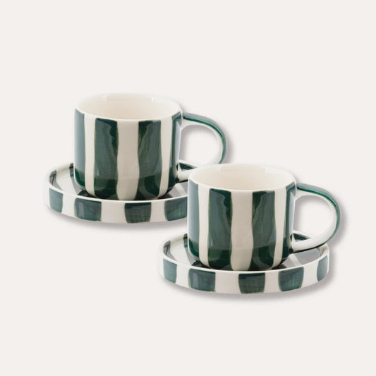 Stripe Espresso Cup and Saucer Set - Green