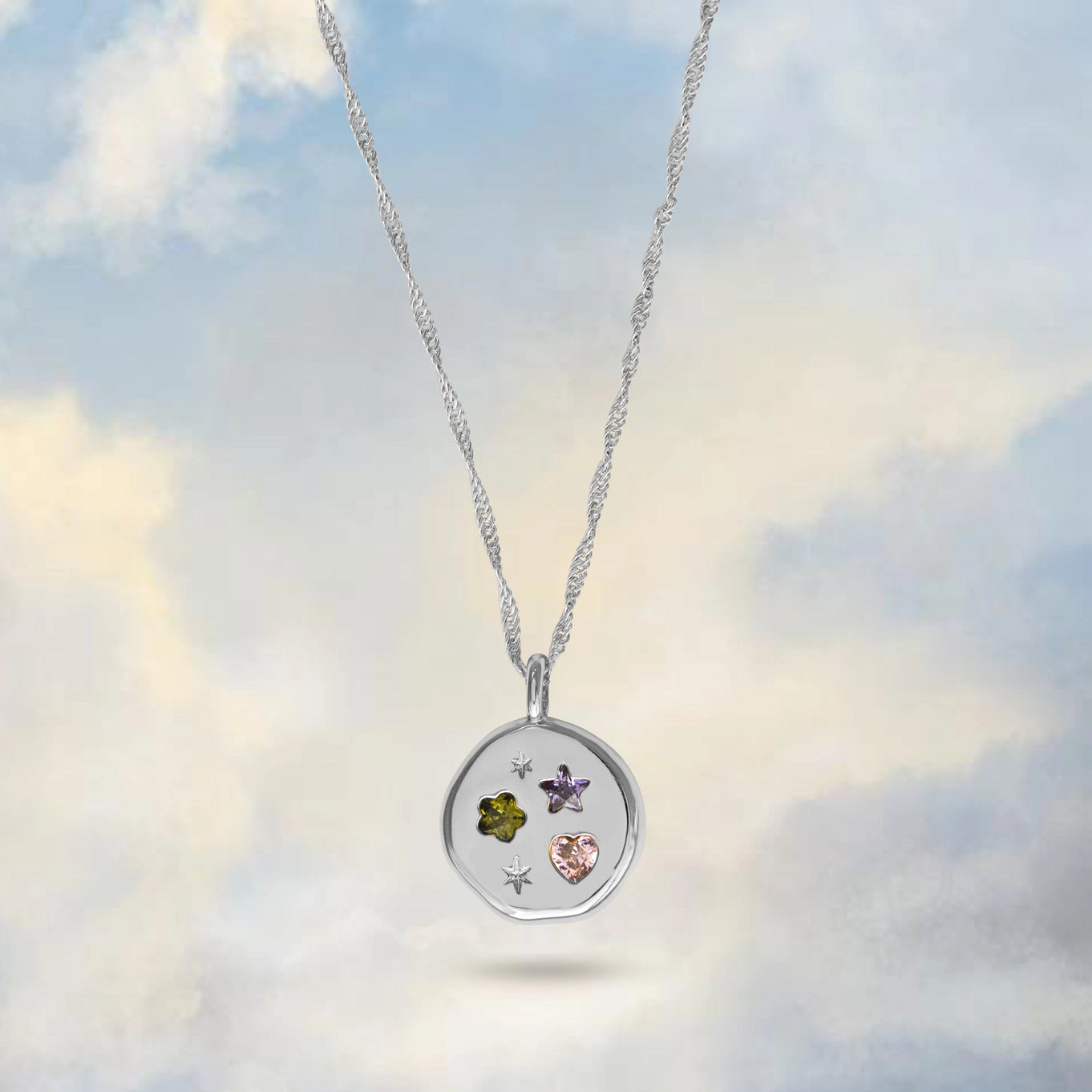 Jewelled Dreams Disc Necklace - Silver