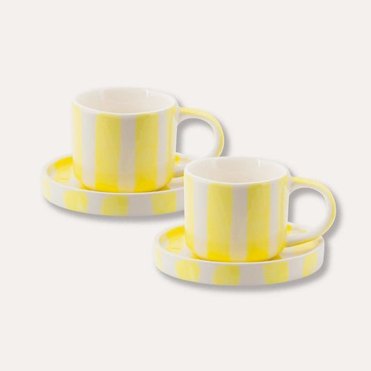 Stripe Espresso Cup and Saucer Set - Butter Yellow