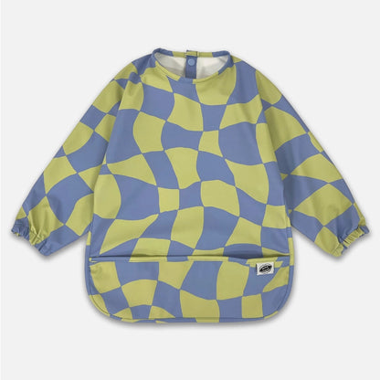 Milk Teeth Long Sleeved Smock Bib - Green Checkers