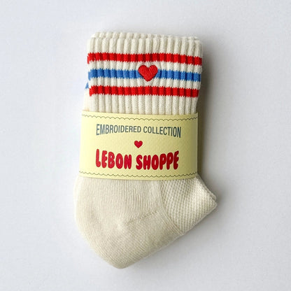 Le Bon Shoppe Girlfriend Socks Embroidered Heart - Leche