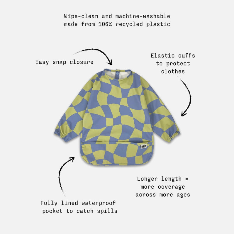 Milk Teeth Long Sleeved Smock Bib - Green Checkers