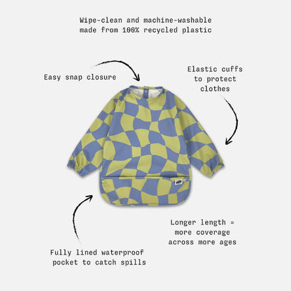 Milk Teeth Long Sleeved Smock Bib - Green Checkers