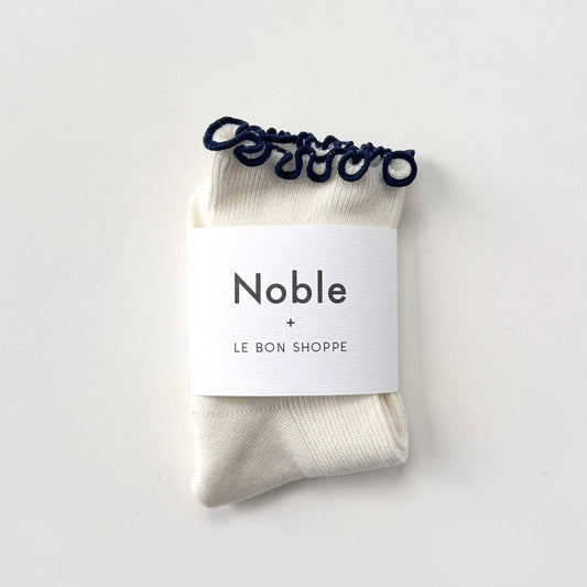 Le Bon Shoppe X Noble Petit Ruffle Socks - White & Navy