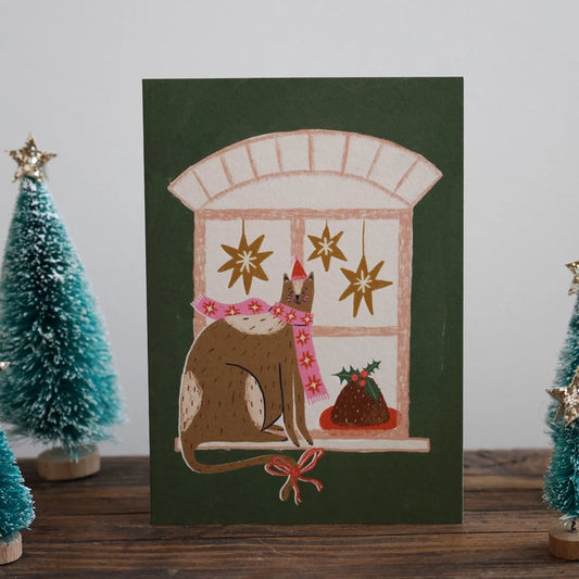 Festive Cat in Window Card