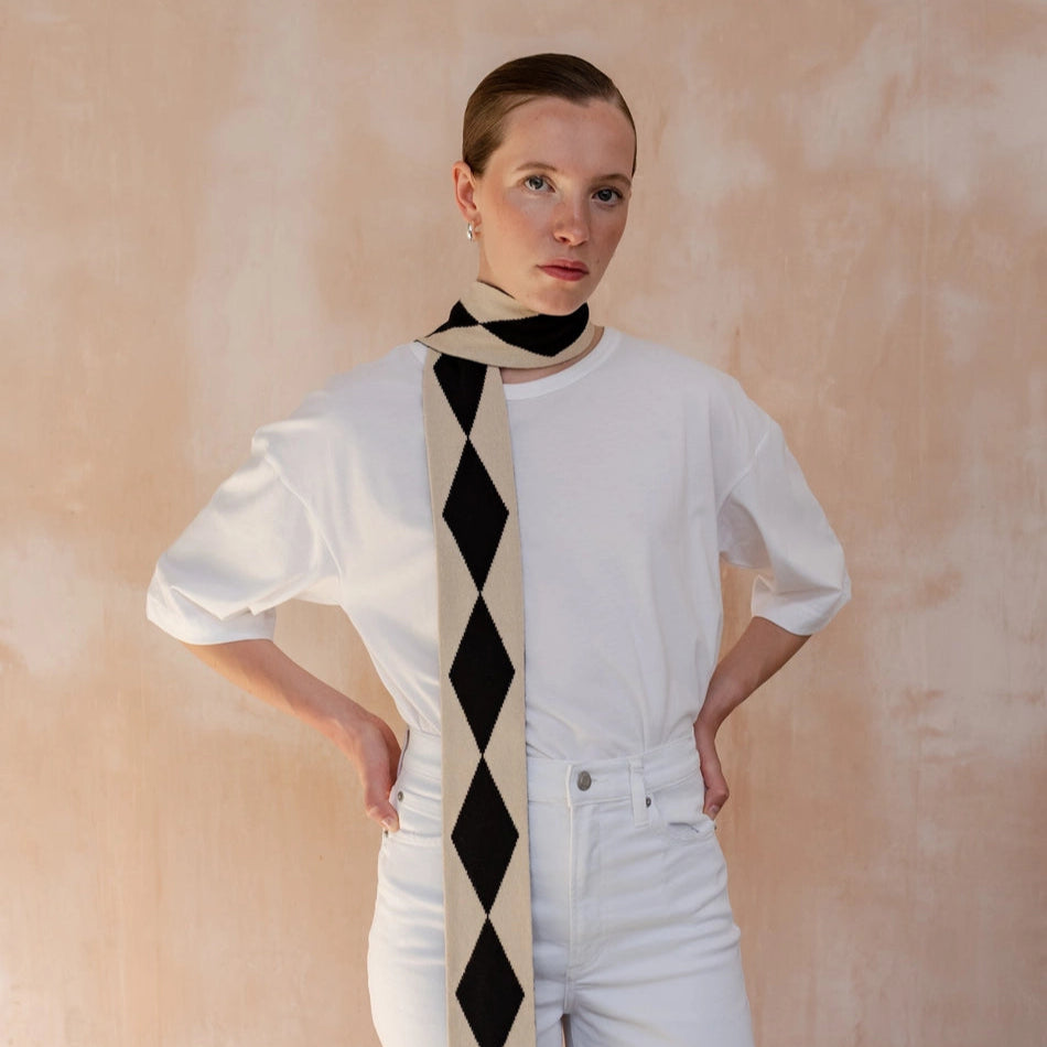 TBCo Merino Wool Skinny Scarf - Black Harlequin