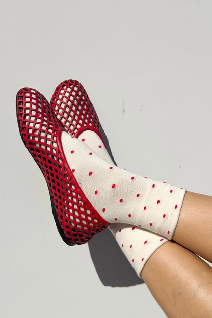 Le Bon Shoppe Polka Dot Sock - Cream & Red