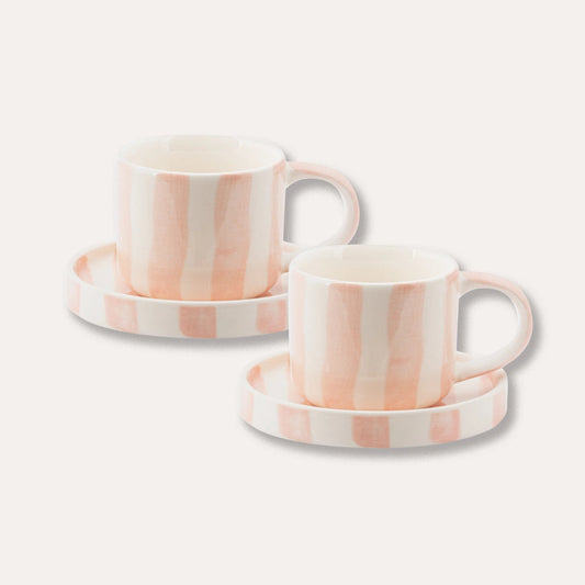 Stripe Espresso Cup and Saucer Set - Rose