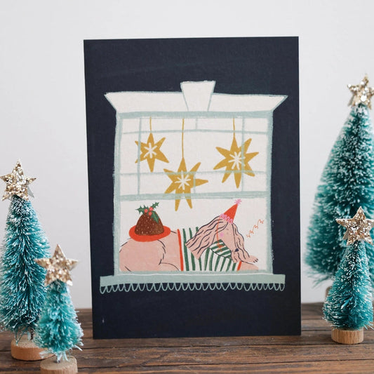 Festive Pup in Window Card