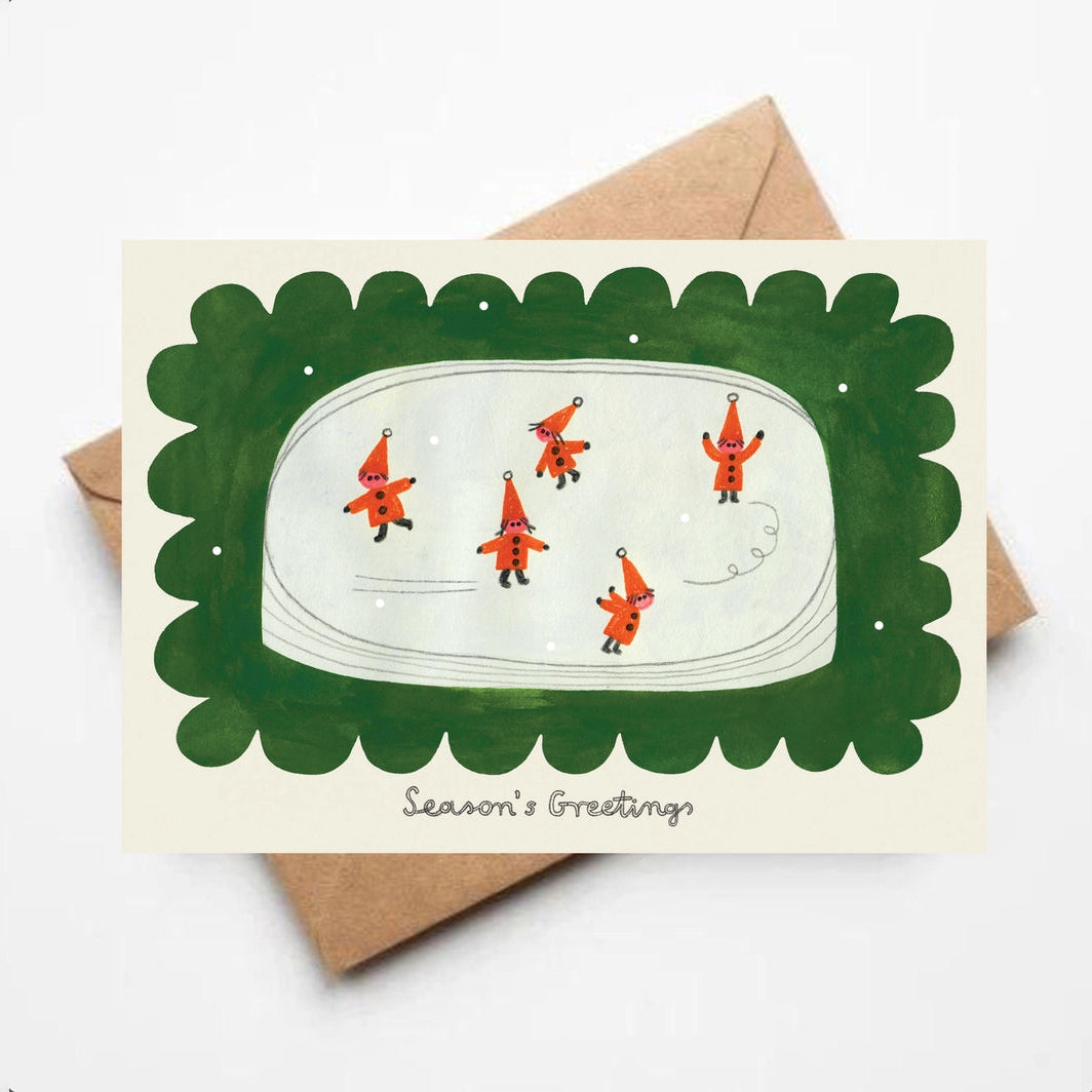 Christmas Elves Ice Skating Card