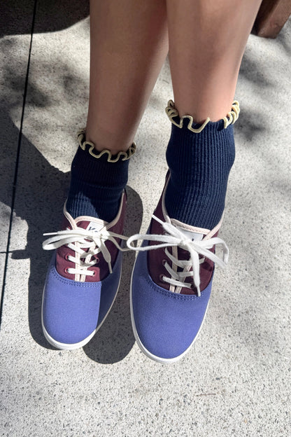 Le Bon Shoppe X Noble Petit Ruffle Socks - Navy & Butter