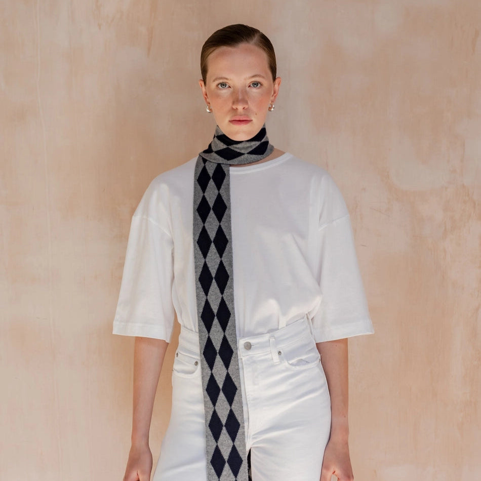 TBCo Merino Wool Skinny Scarf - Charcoal Harlequin