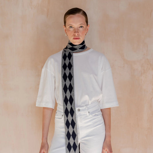 TBCo Merino Wool Skinny Scarf - Charcoal Harlequin