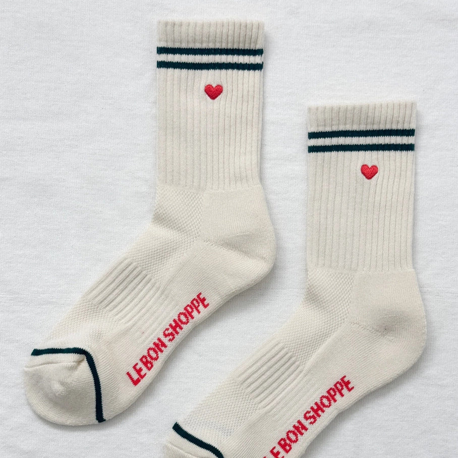 Le Bon Shoppe Boyfriend Socks Embroidered Heart - Parchment