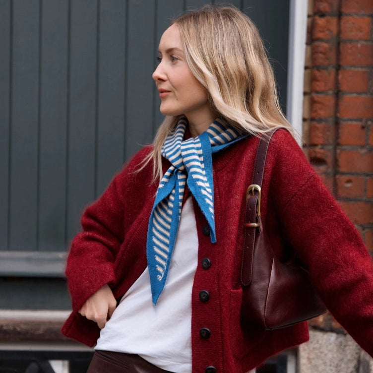 TBCo Merino Wool Triangle Scarf - Blue & Cream