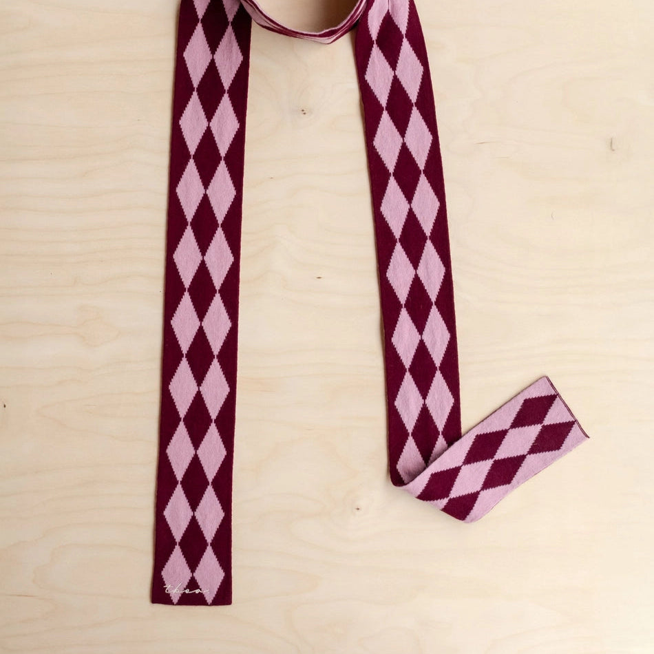 TBCo Merino Wool Skinny Scarf - Bungundy Harlequin