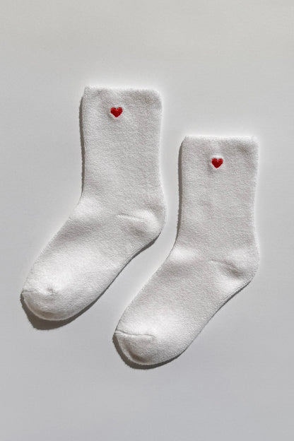 Le Bon Shoppe Cloud Socks Embroidered Heart - White