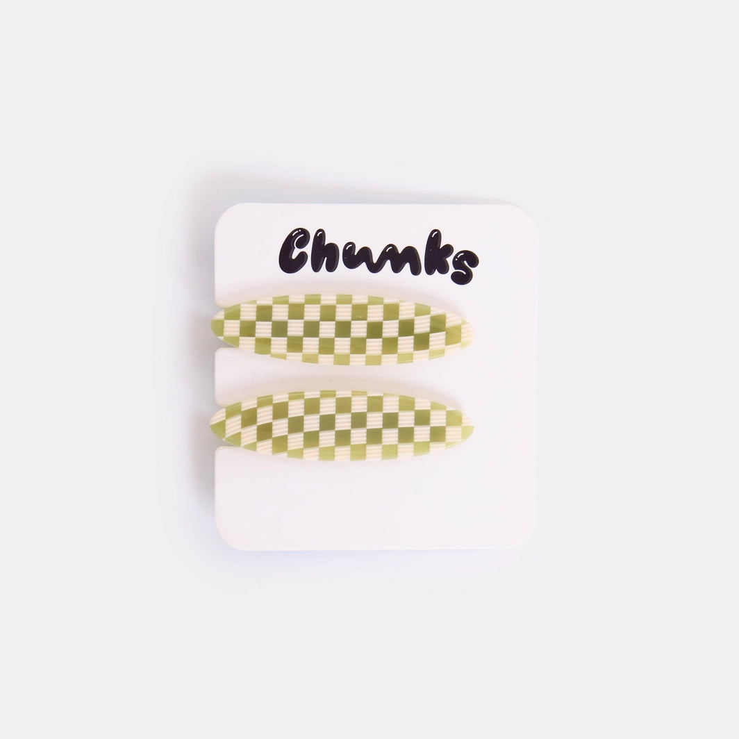 Chunks Allie Clips in Oval Olive Check