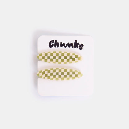Chunks Allie Clips in Oval Olive Check
