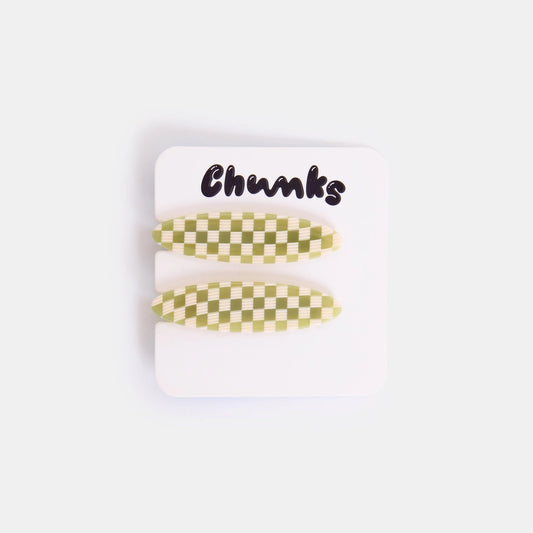 Chunks Allie Clips in Oval Olive Check