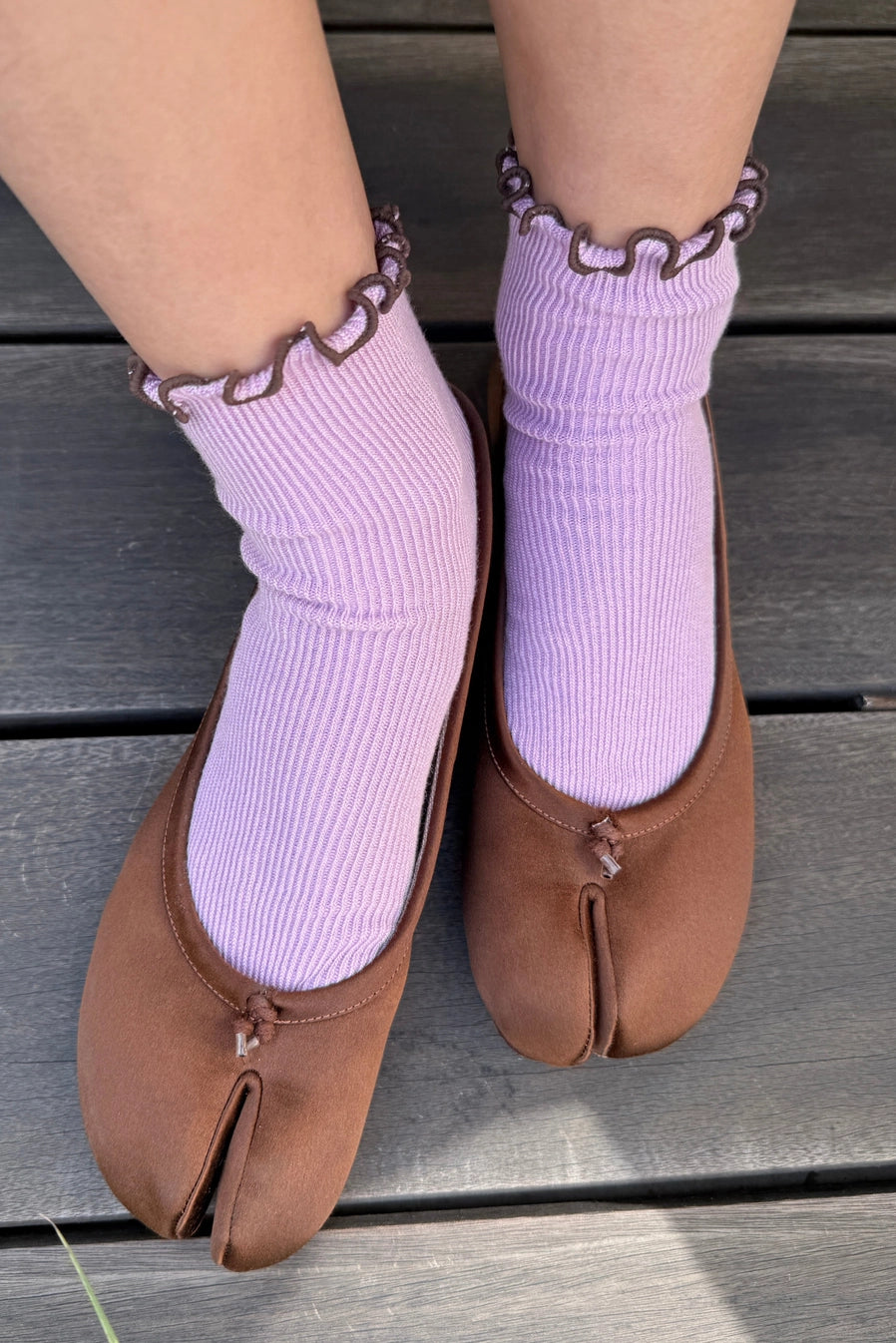 Le Bon Shoppe X Noble Petit Ruffle Socks - Lilac & Brown