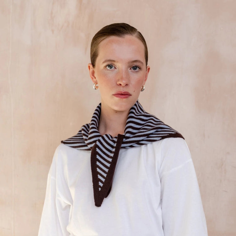 TBCo Merino Wool Triangle Scarf - Blue & Brown Stripe