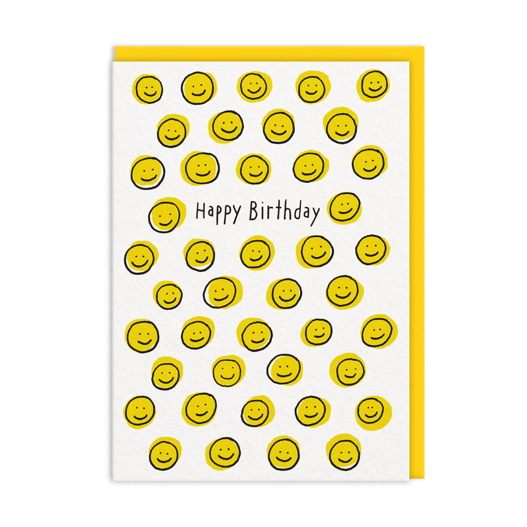 Yellow Smiley Happy Birthday Card