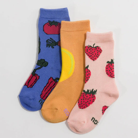 Baggu Kid’s Crew Socks - Set Of 3 Fruit & Veggies