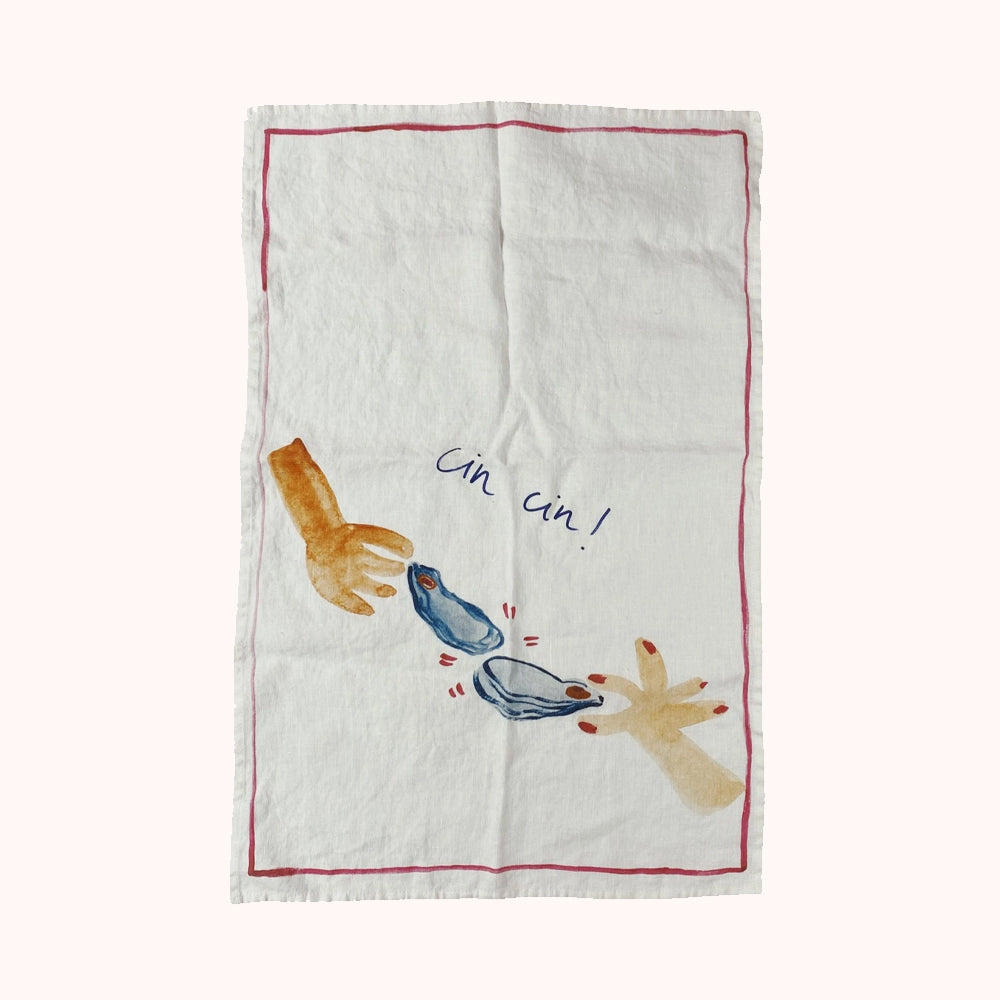 Dinette Linen Tea Towel - Oyster Cheers