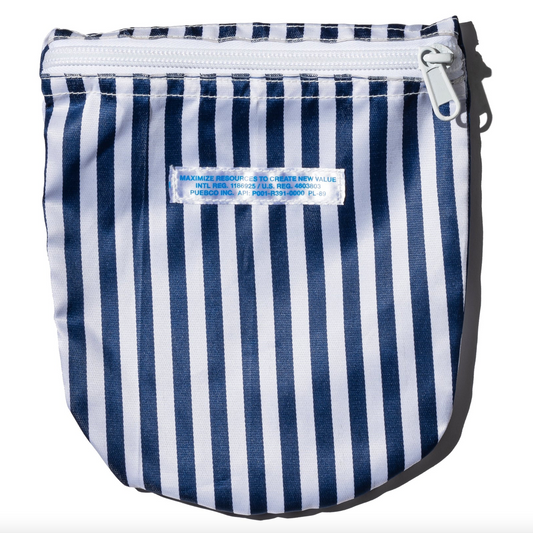 Recycled School Tie Fabric Pouch - Navy Blue & White