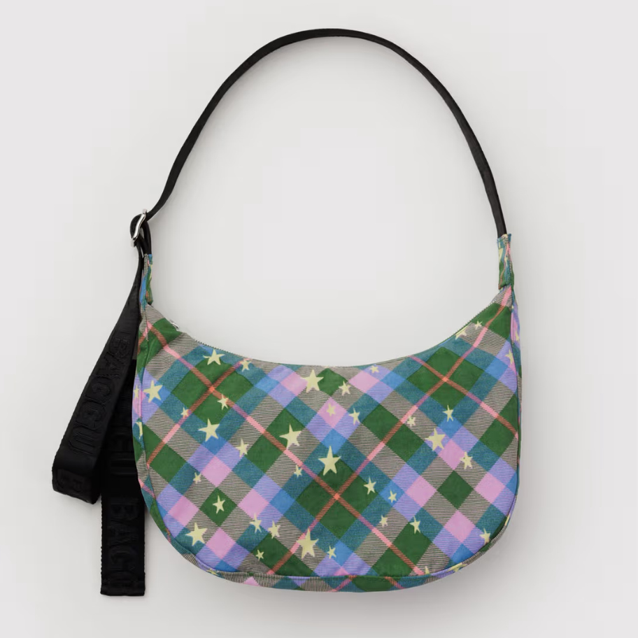 Baggu Medium Crescent Bag - Green Star Plaid
