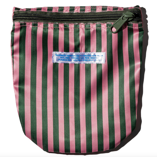 Recycled School Tie Fabric Pouch - Dark Green & Pink