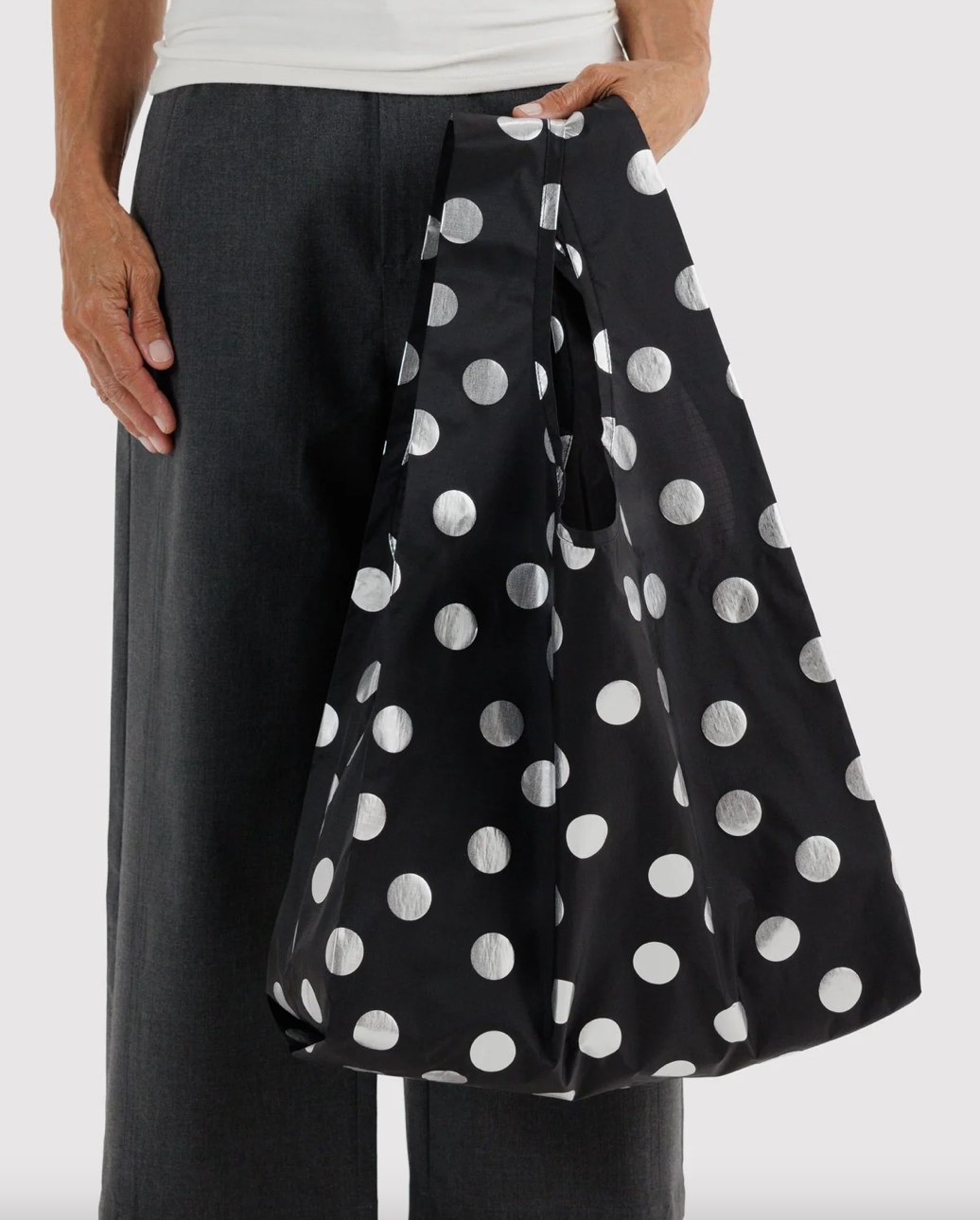 Baggu Standard Reusable Bag - Silver Metallic Polka Dot