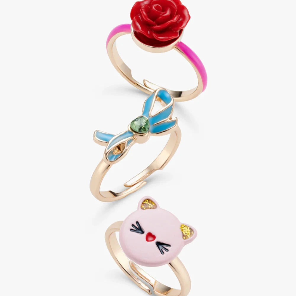 Stych Kids 3 Pack Bow, Cat, Rose Rings Set