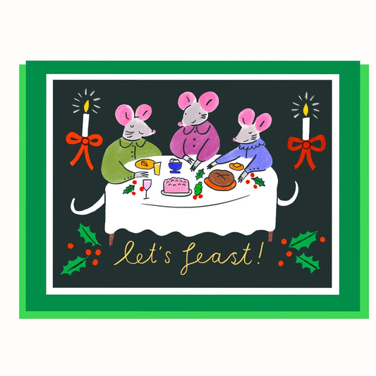 Feasting Christmas Mice Card