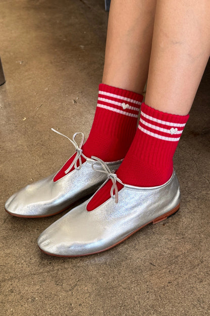 Le Bon Shoppe Girlfriend Socks Embroidered Heart - Scarlet