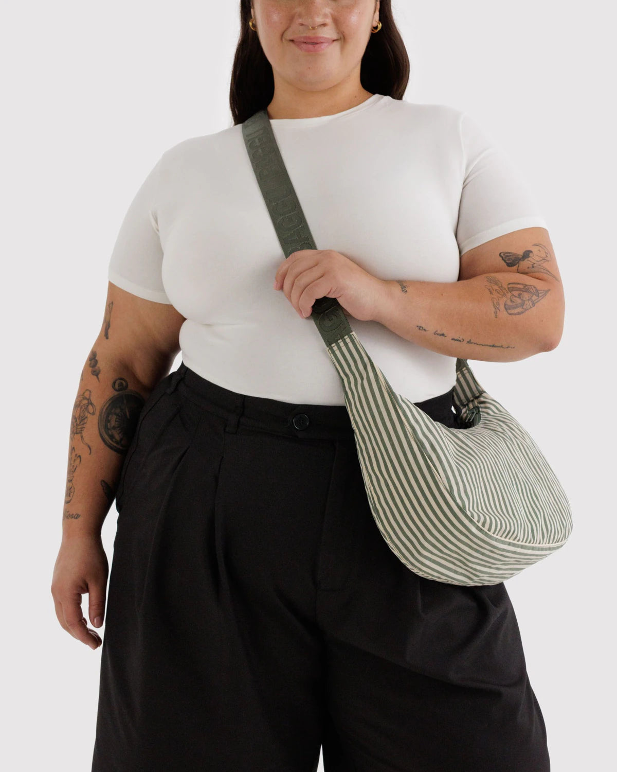 Baggu Medium Crescent Bag - Sage Stripe