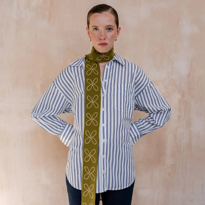 TBCo Merino Wool Skinny Scarf - Navy Olive