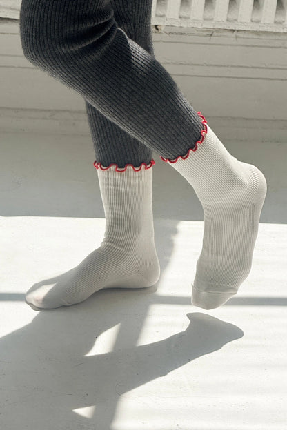 Le Bon Shoppe X Noble Ruffle Socks - Cream & Red