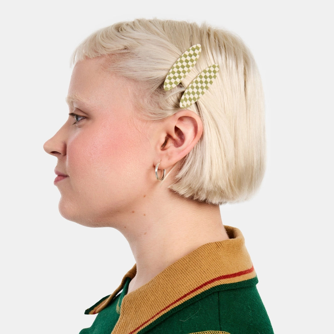 Chunks Allie Clips in Oval Olive Check