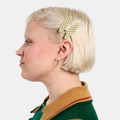 Chunks Allie Clips in Oval Olive Check