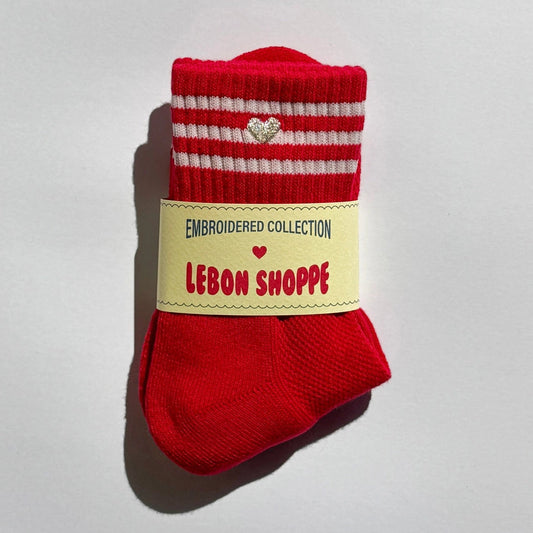 Le Bon Shoppe Girlfriend Socks Embroidered Heart - Scarlet