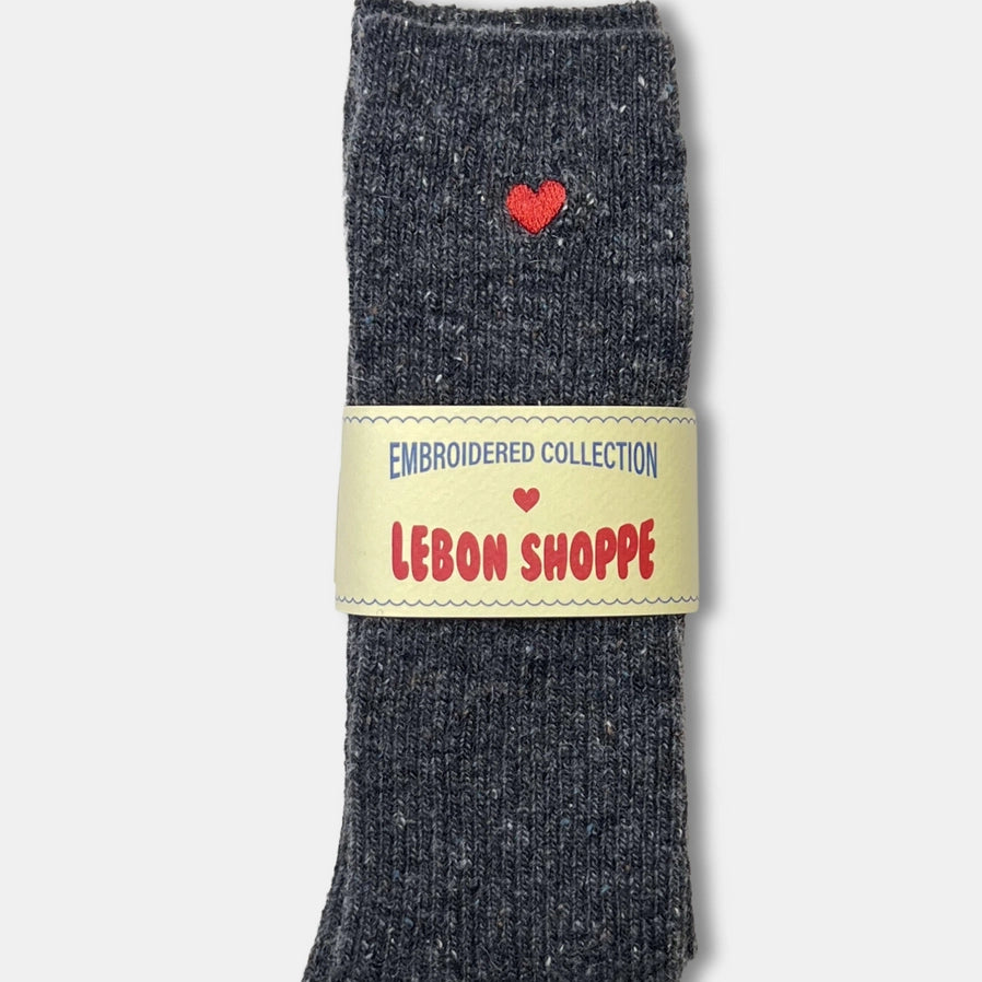 Le Bon Shoppe Embroidered Snow Socks - Charcoal