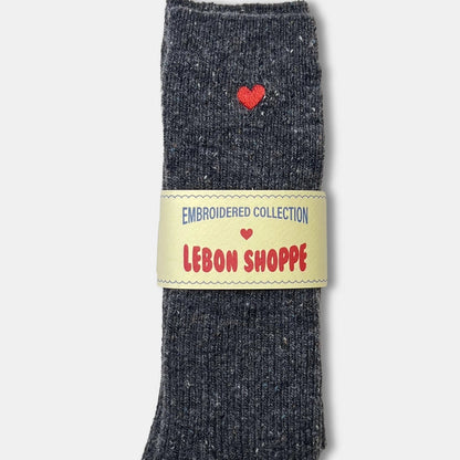 Le Bon Shoppe Embroidered Snow Socks - Charcoal
