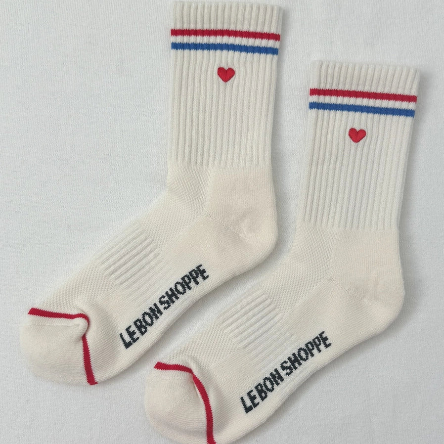Le Bon Shoppe Boyfriend Socks Embroidered Heart - Milk