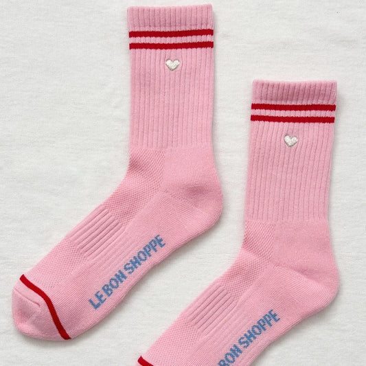 Le Bon Shoppe Boyfriend Socks Embroidered Heart - Amour Pink
